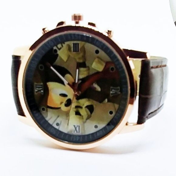 Mickey Newspaper Image Watch Brown Band - Picture 5 of 5